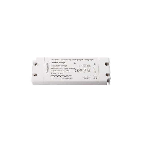 Integral LED Constant Voltage Driver 30W 24Vdc Ip20 Triac Dimmable 200-240V Input 1.5W Min Load Ecopac Power - ELED-30P-24T