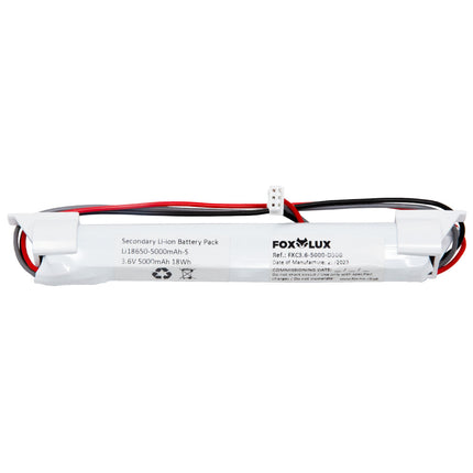 FXC3.6-5000-D300 Battery Type: 2 x 18650 Li-ion 3.6V 5.0Ah Cable Length: 300mm Material: Polycarbonate Gross Weight: 0.10kg Commodity Code: 85065010  5000mAh battery used with FXE06 in 3W configuration.