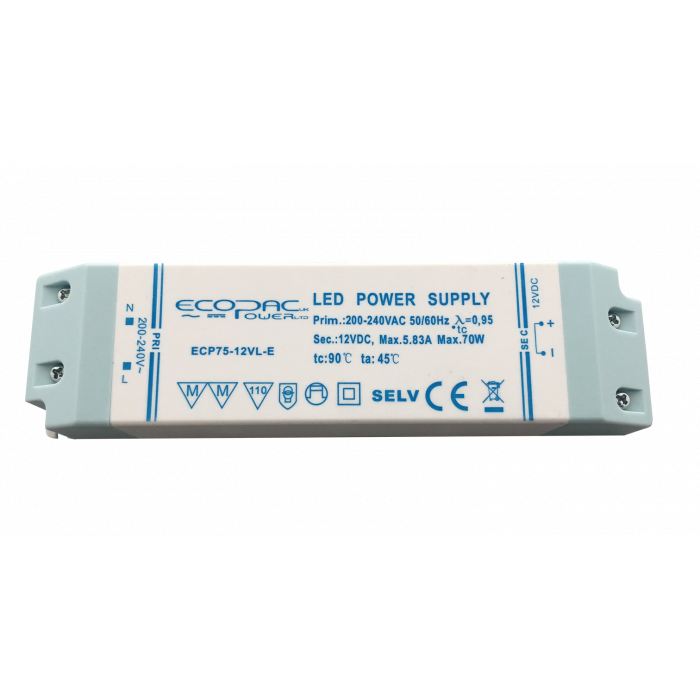 ECP75-12VL-E - Ecopac ECP75-12VL-E Constant Voltage LED Driver 75W 12V