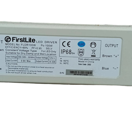 Firstlite fldr100w Constant Voltage 100w 12v IP68 LED driver