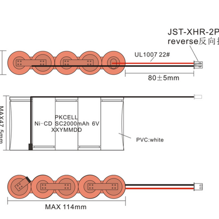 5/1SC2-A-C010F 6V 2Ah Side by Side  Sub C
