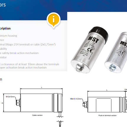 CA40MFD-L440 440v 40MFD Capacitor Stud Fixung F/Lead