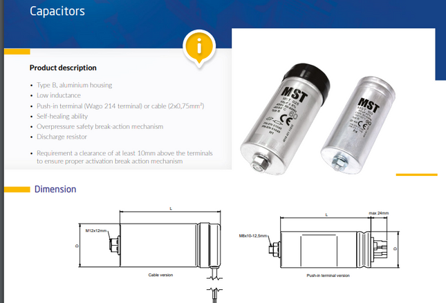 CA40MFD-L440 440v 40MFD Capacitor Stud Fixung F/Lead