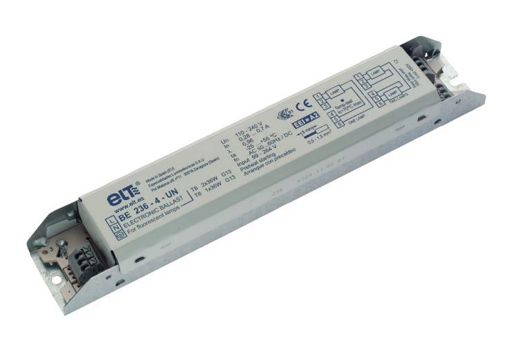 ELT BE 218-4-UN - Linear Electronic ballast  T8, 2 x 15/18W, 110-260v