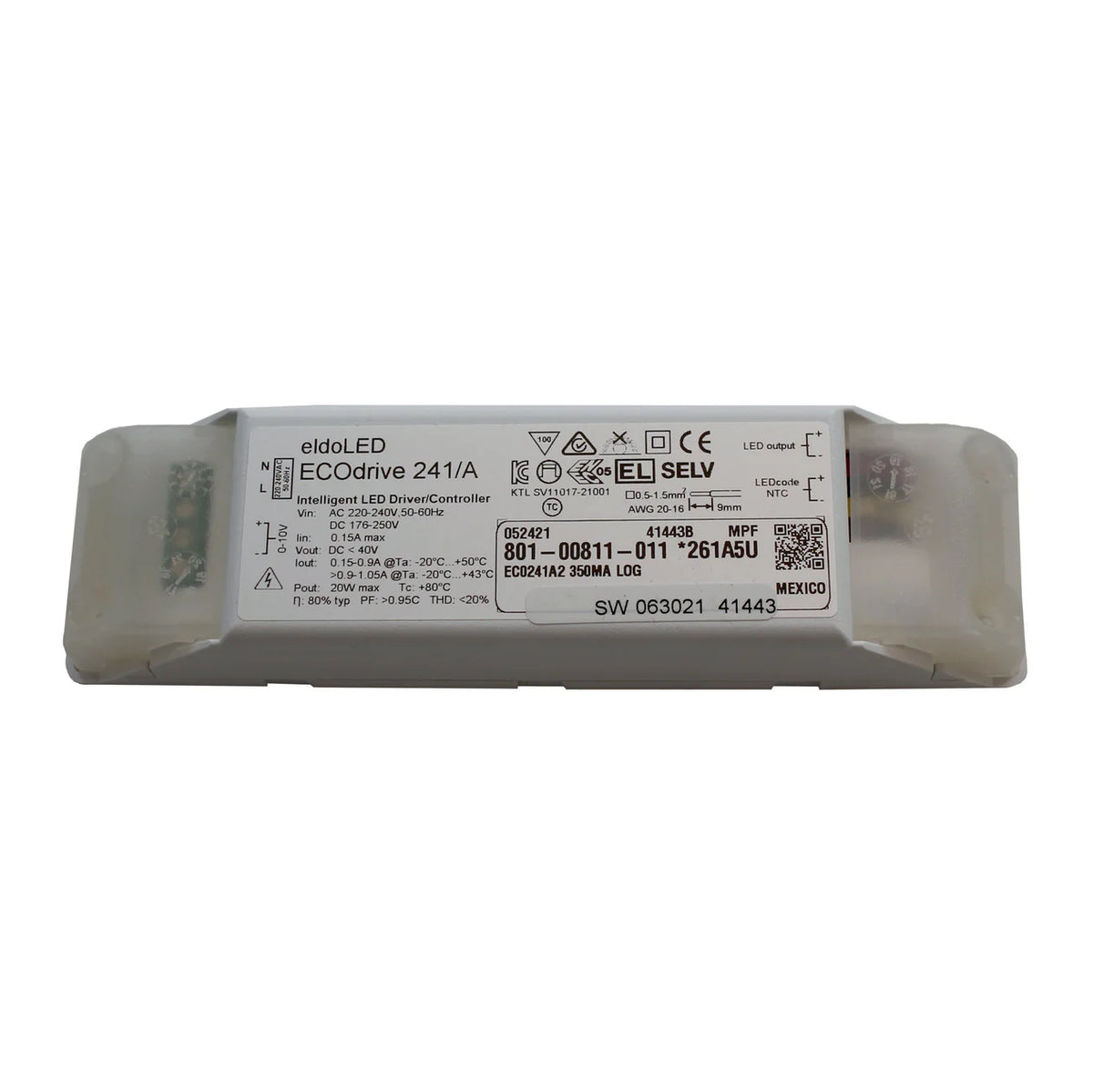 eldoLED ECOdrive 241/A2 - 20w 0-10V dimmable constant current LED driver Order Code: ECODRIVE241/A