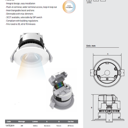 Yates fire rated downlight