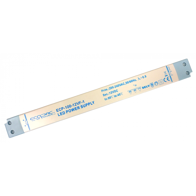 ECP100-12VF-1-2 - Ecopac ECP100-12VF-1 Slimline Constant Voltage LED Driver 100W 12V