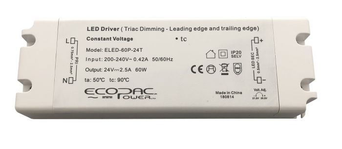 ELED-60P-24T- Ecopac Triac Dimmable LED Driver ELED-60P-T Series 60W 12-24V