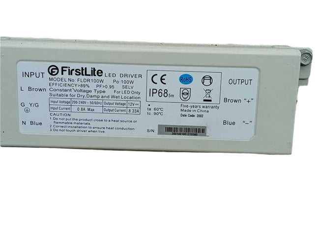 Firstlite fldr100w Constant Voltage 100w 12v IP68 LED driver