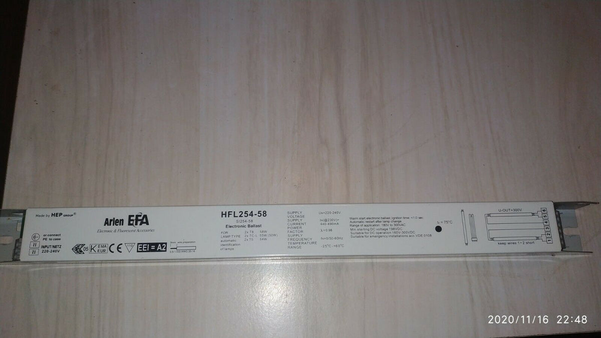 Arlen HFL254-58M 2 x T8 58w 2 *54W T5  Ballast 110-270v Obsolete ,alternatives available in 220-240v