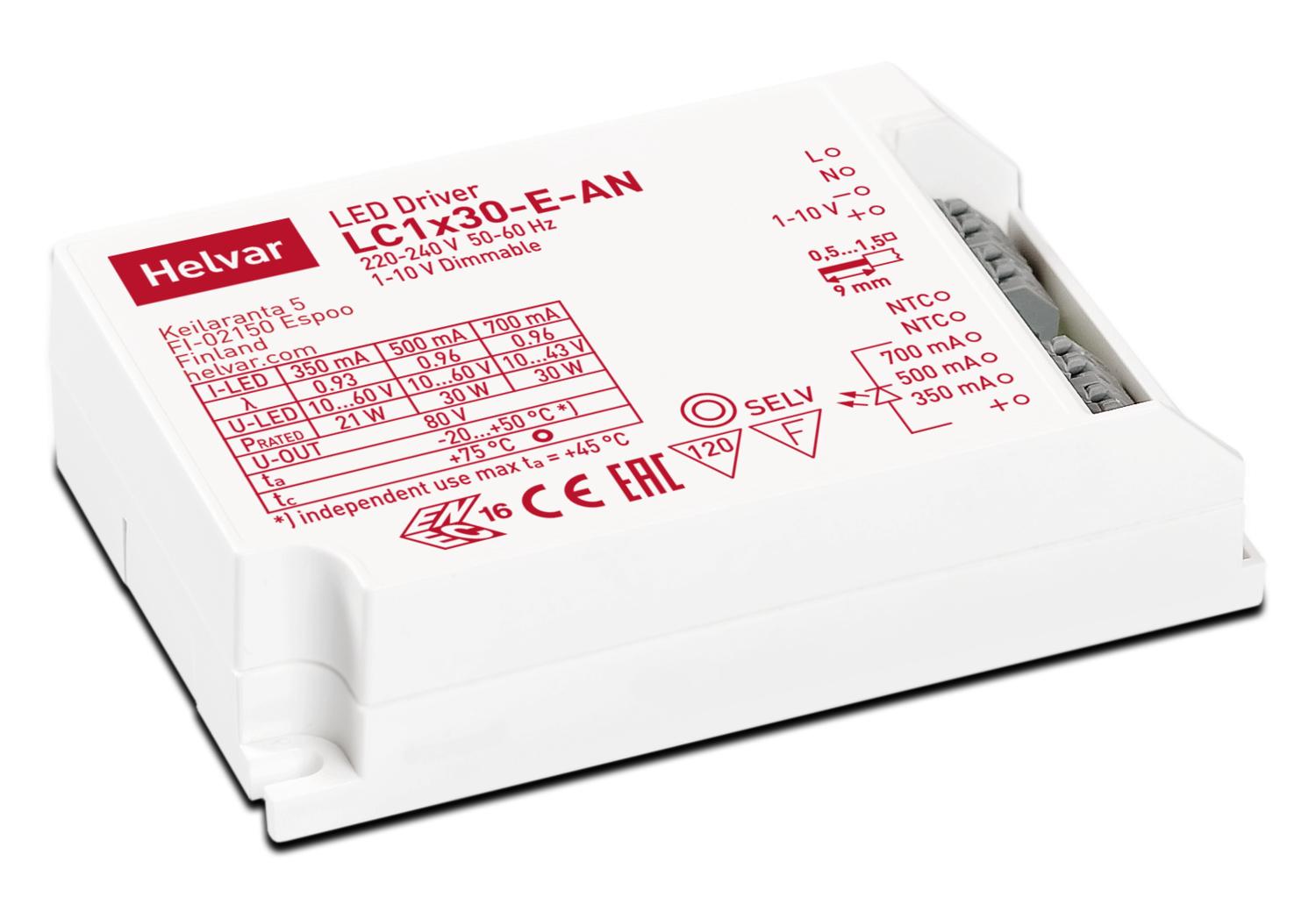 LC1x30-E-AN Helvar 1-10V Dim 30W 350MA 500Ma 700Ma